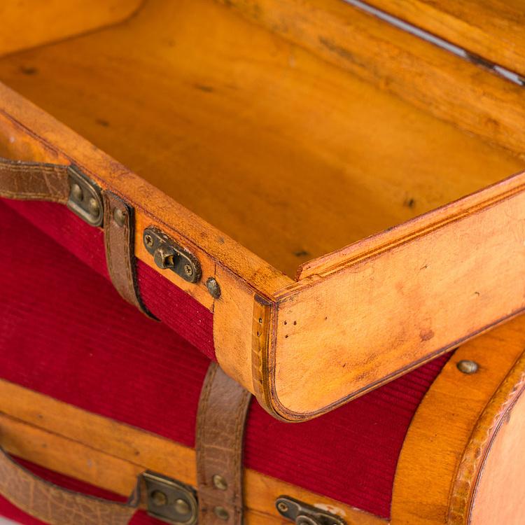 Набор из двух декоративных чемоданов с красным вельветом Set Of 2 Wood Velvet Suitcase Boxes Red