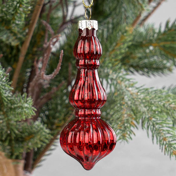 Набор из 16 красных стеклянных ёлочных игрушек Set Of 16 Glass Antique Ball Pinecones Red 5 cm