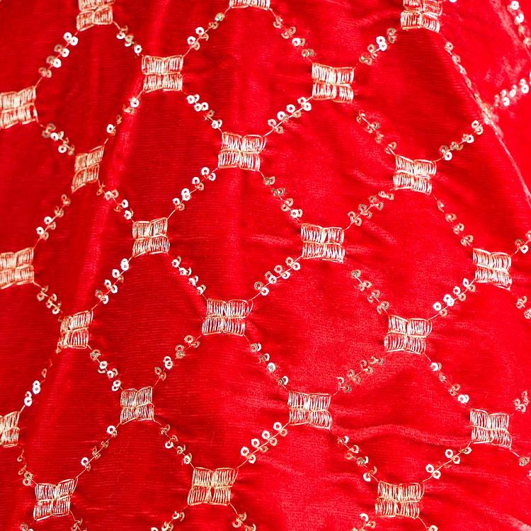 Красный коврик-юбка под ёлку в золотистую клетку Christmas Tree Skirt Red And Gold 93 cm