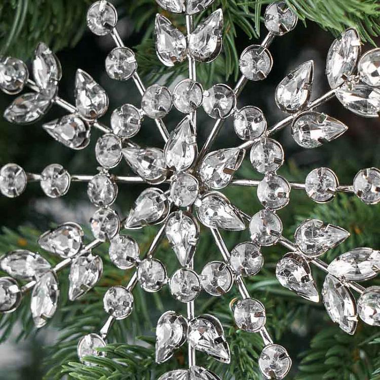 Ёлочная игрушка Серебристая снежинка с прозрачными бусинами, M Transparent Stones Snowflake Silver 14 cm