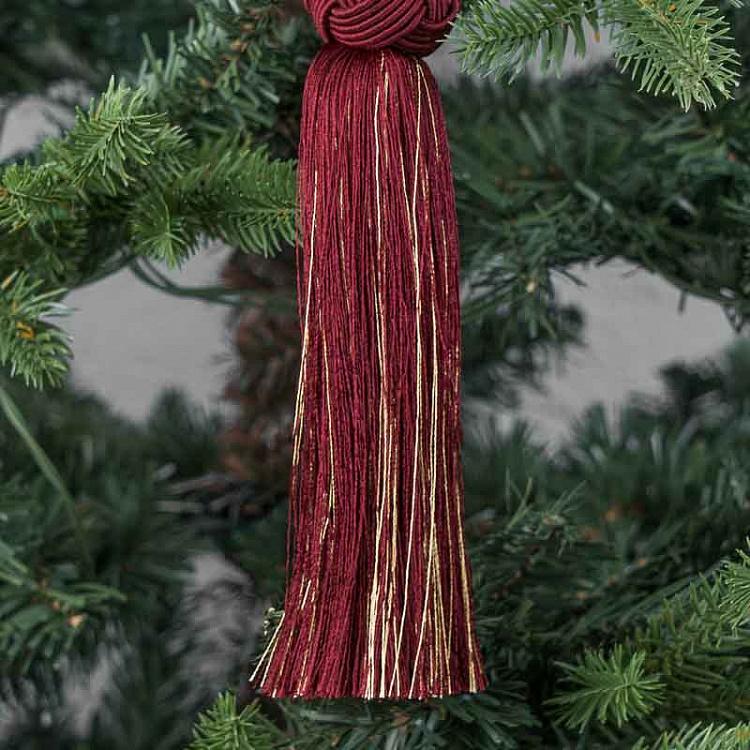 Новогодняя подвеска Красный зеркальный кулон с кисточкой Mirror Pendant With Tassel Red 25 cm