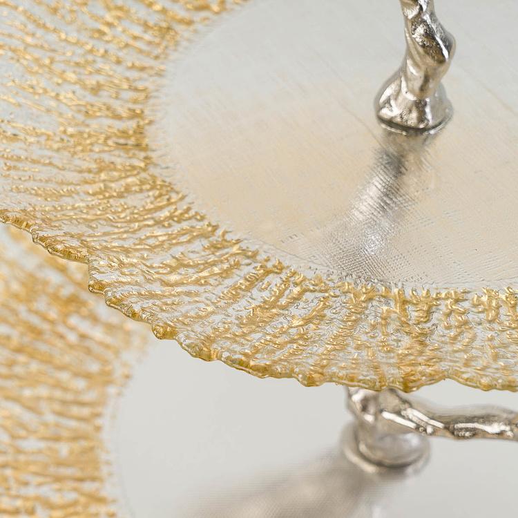 Двухуровневая сервировочная подставка с птицами и золотистым стеклом Atelier 2 Tier Plates Gold