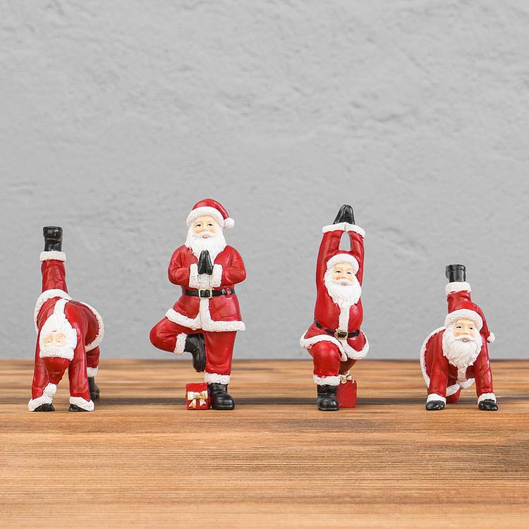 Набор из четырёх новогодних фигурок Санта в асанах йоги Set Of 4 Yoga Santas Red 12,5 cm