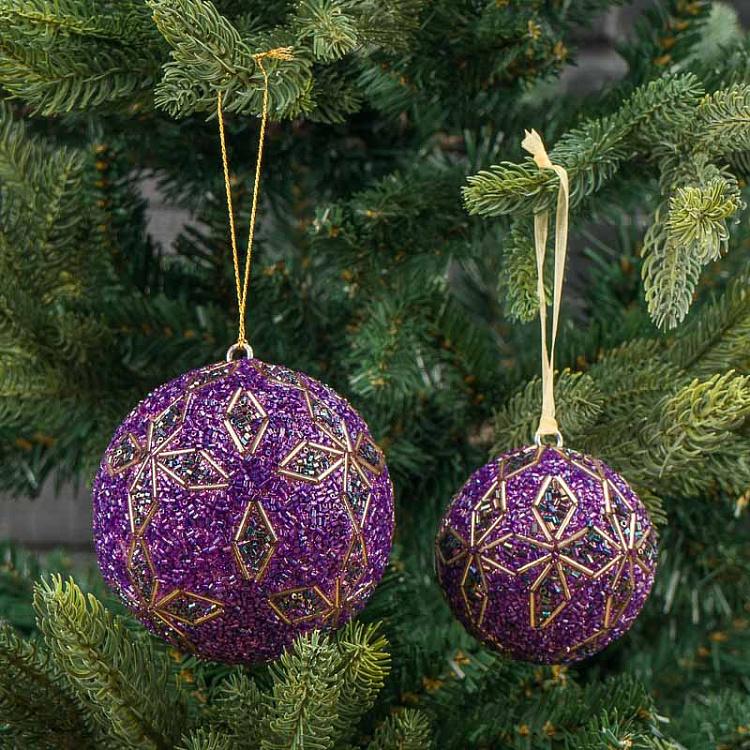 Фиолетовый ёлочный шар с бисерным орнаментом, S Bead Ornament Ball Purple 7 cm