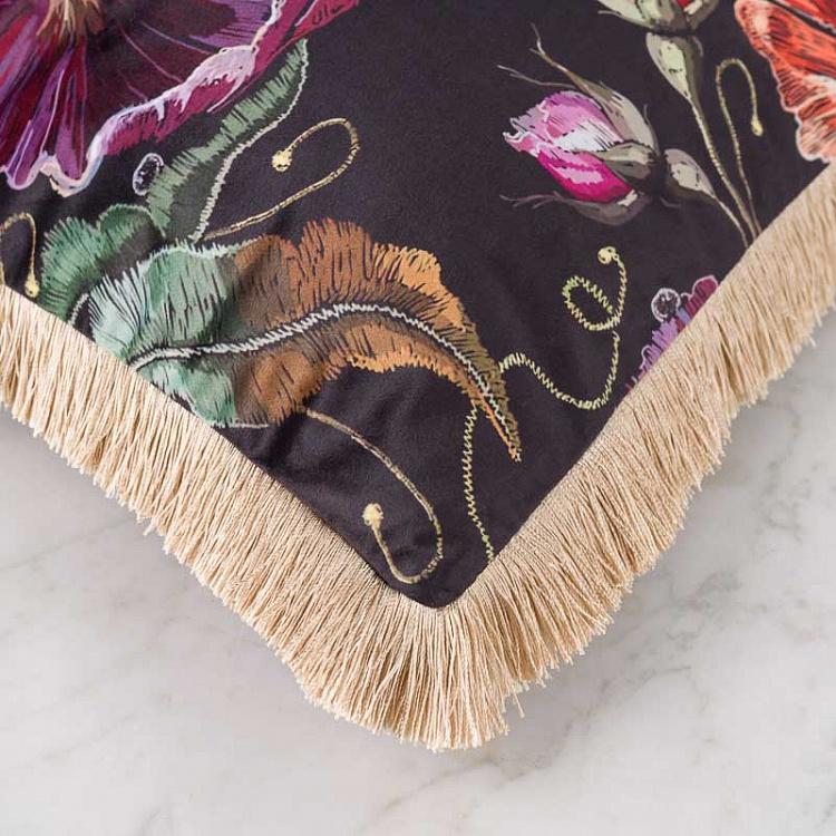 Декоративная подушка с бахромой и цветочным орнаментом Cushion With Fringes Floral Design