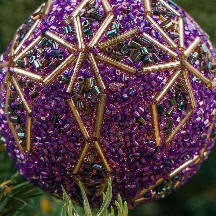 Фиолетовый ёлочный шар с бисерным орнаментом, S Bead Ornament Ball Purple 7 cm