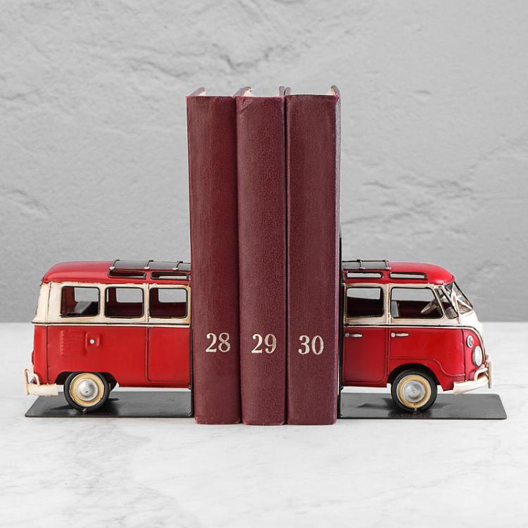 Набор из двух держателей для книг Красный минивэн Фольксваген Bookend Red Volkswagen Van