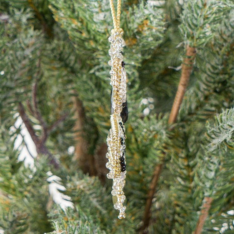 Новогодняя подвеска Золотисто-чёрная стрекоза из бисера  Beads Dragonfly Gold Black 18 cm