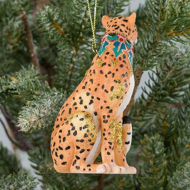 Ёлочная игрушка Экзотический леопард Exotic Sitting Leopard Orange Brown 10 cm