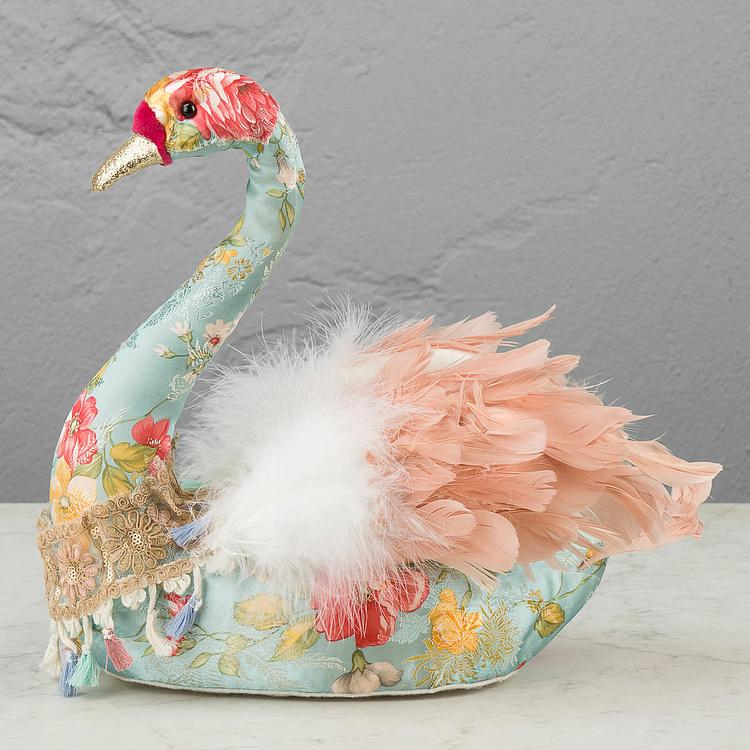 Статуэтка Лебедь с цветочным узором и перьями Swan With Floral Print And Feathers