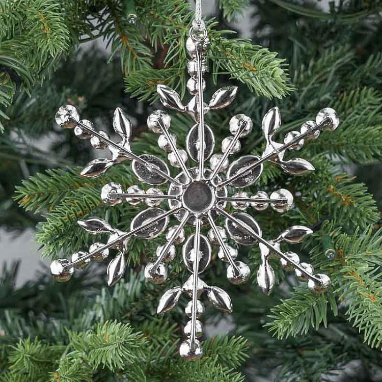 Ёлочная игрушка Серебристая снежинка с голубыми стразами Silver Blue Stones Snowflake Silver 15 cm