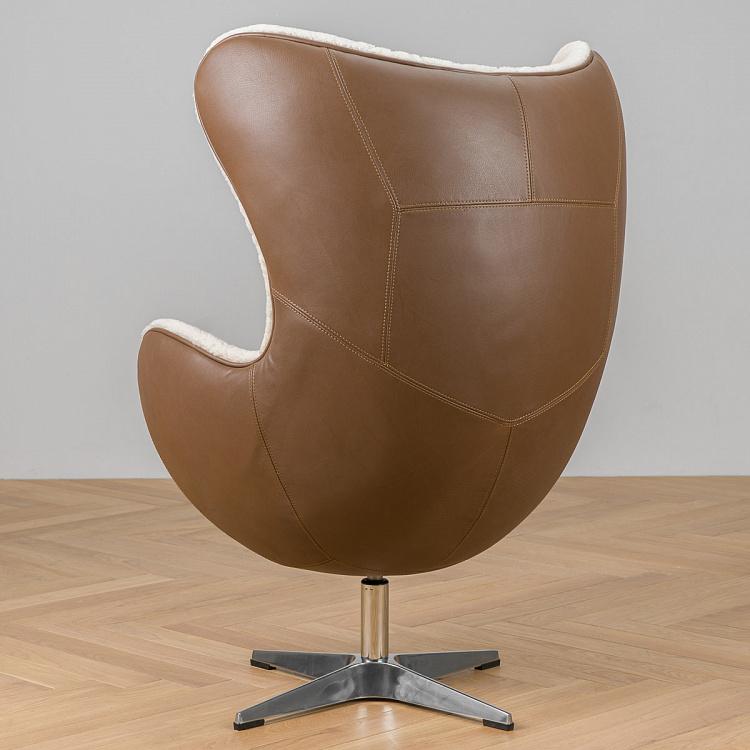 Кресло-яйцо белая овчина и кожа Eggchair White Sheep Skin And Leather Tenzing