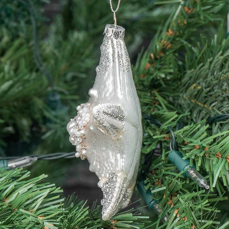 Ёлочная игрушка Морская звезда с жемчугом Glass Pearl Starfish White 12 cm