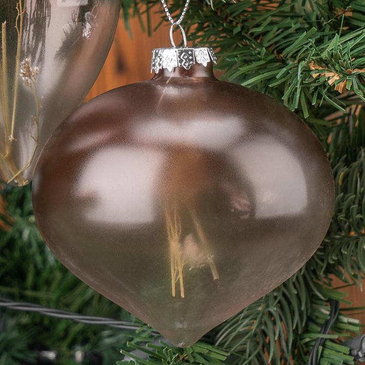 Набор из трёх прозрачных ёлочных шаров с сухоцветами внутри Set Of 3 Glass Dried Flower Balls Clear/Brown 10 cm