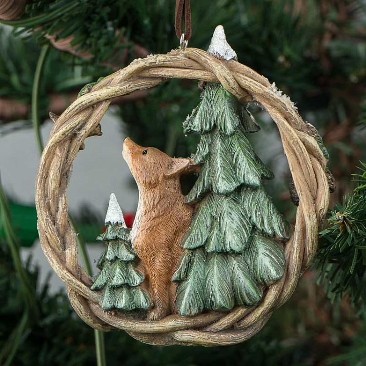Набор из трёх ёлочных игрушек Олени и лиса в венке Set Of 3 Deers And Fox In Wreath 10 cm