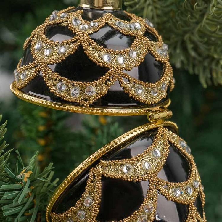 Ёлочная игрушка-шкатулка Чёрно-золотое яйцо 2 Xmas Egg Box Black And Gold 2 10 cm