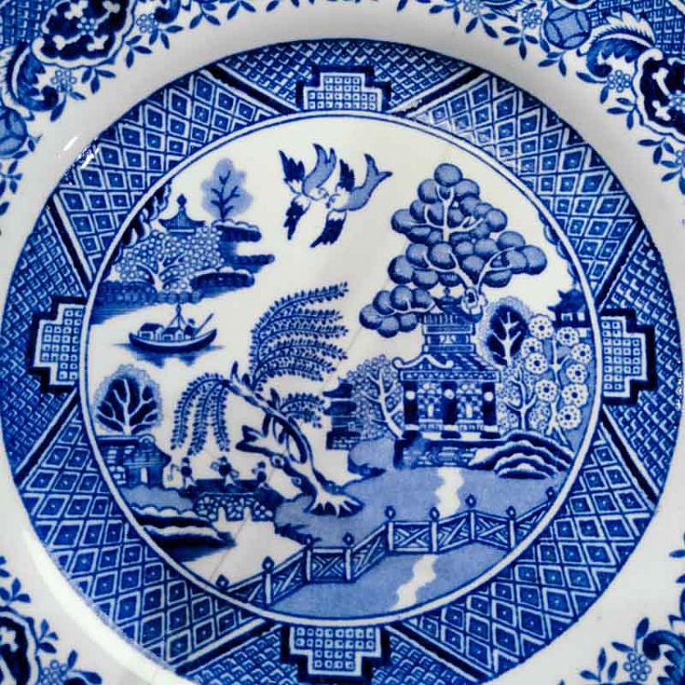 Винтажная тарелка белая с голубым мотивом 18, M Vintage Plate Blue White Medium 18