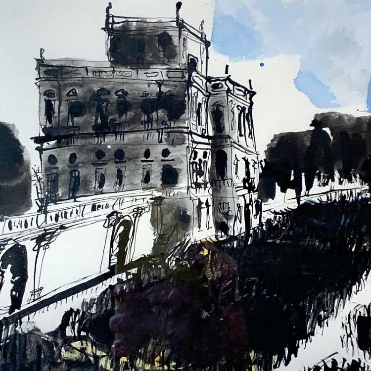 Рисунок тушью Вилла Дория Памфили Villa Doria Pamphili Drawing