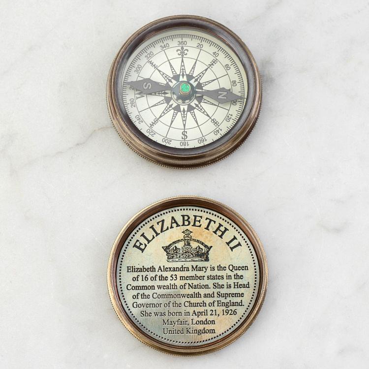 Латунный компас Елизавета II Elizabeth II Brass Compass