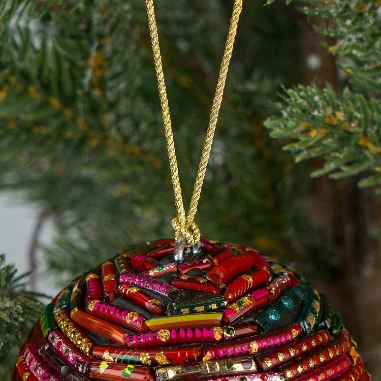 Ёлочная игрушка Разноцветный шар Бухара Multi-Colored Beads Ball Red 7 cm