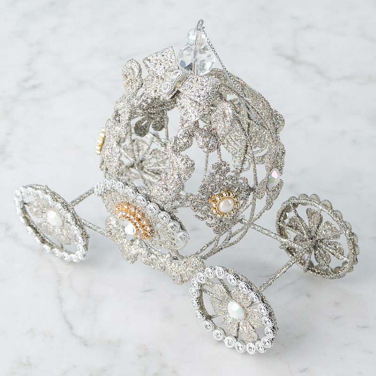 Ёлочная игрушка Зимняя карета Metal Winter Ice Carriage Silver 15 cm