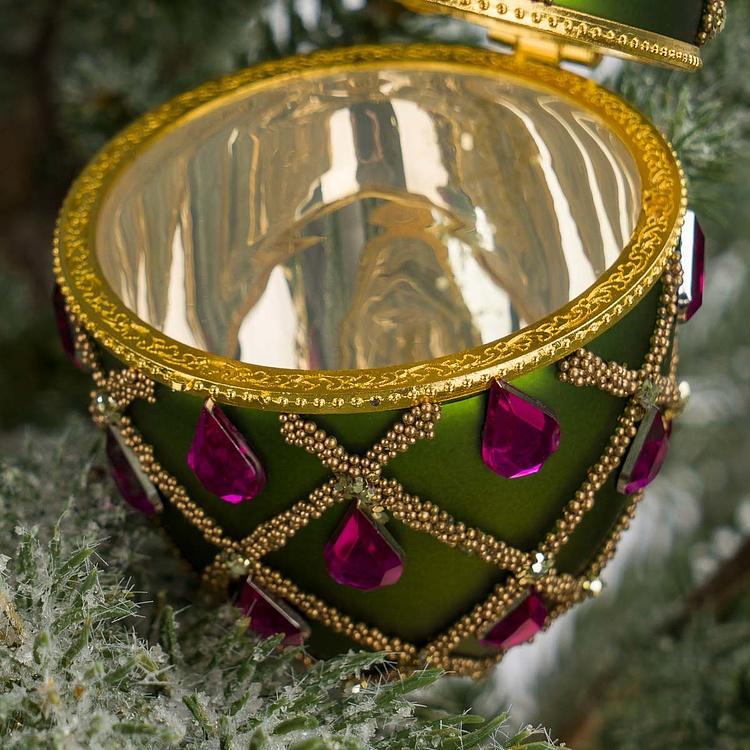 Набор из двух ёлочных игрушек-шкатулок Зелёное и фиолетовое яйцо Set Of 2 Xmas Egg Boxes Jewel Net Green Purple 10 cm