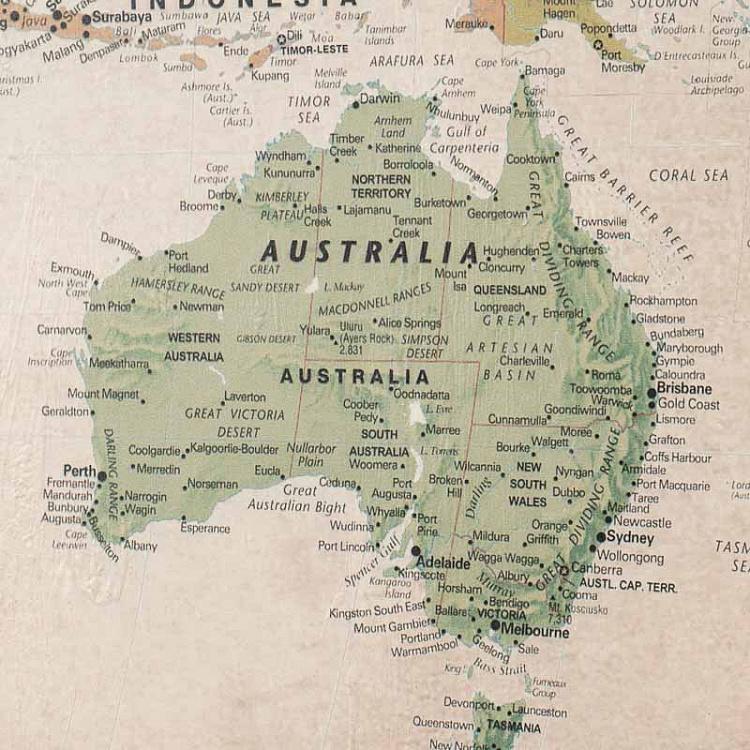 Винтажная картина-принт из четырёх частей Карта мира Set Of 4 Panels Wood Vintage Worldmap