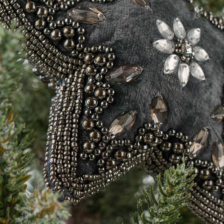 Ёлочная игрушка Серая бархатная звезда со стразами Beaded Hanger Star Grey Silver 20 cm