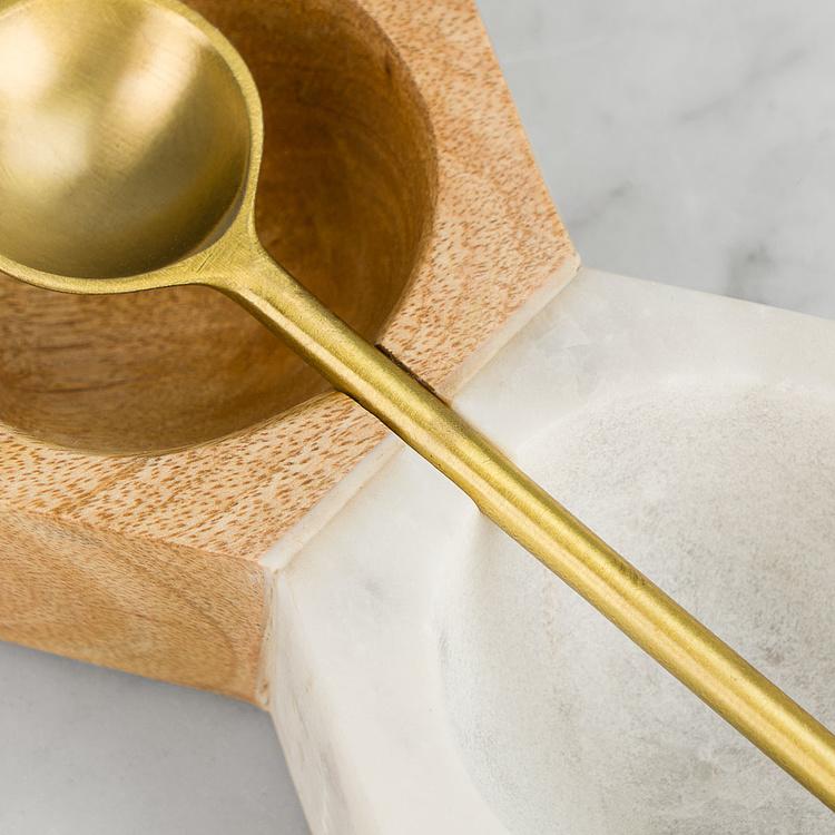 Набор для специй из мрамора и дерева манго с ложечкой Set Of 2 Salt And Pepper Marble And Mango Wood