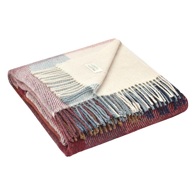 Шерстяной плед Арекипа в голубую, коричневую и бордовую клетку, 120x180 см Arequipa Plaid Blue Brown Wine 120x180 cm