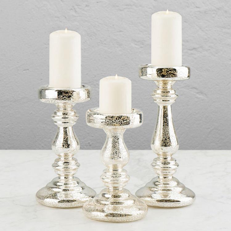Набор из трёх подсвечников цвета шампань Set Of 3 Glass Antique Candle Holder Silver Champagne