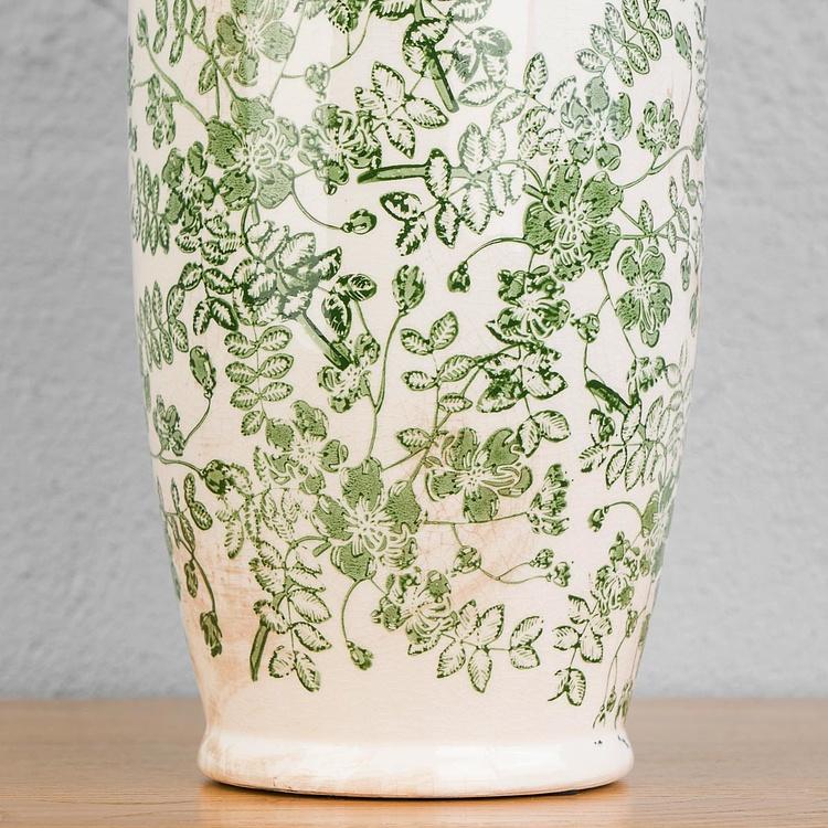 Ваза с узором из зелёных цветов и ручками высокая Flower Vase Tall Green