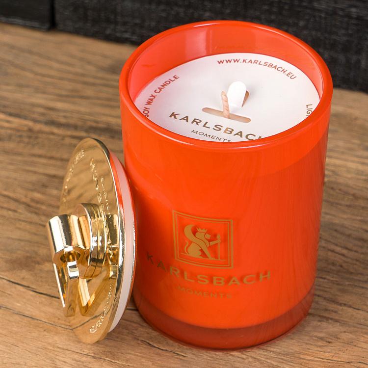 Аромасвеча в оранжевом стакане с золотой крышкой Лайм Aroma Candle In Orange Glass With Gold Lid Lime