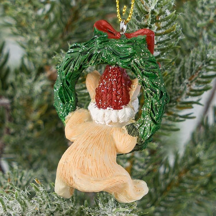 Ёлочная игрушка Мышка в Рождественском венке Xmas Mouse Hanging In Wreath 6 cm