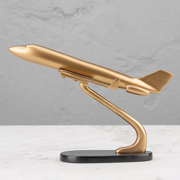 Статуэтка Самолет золотого цвета на подставке Golden Plane On Base