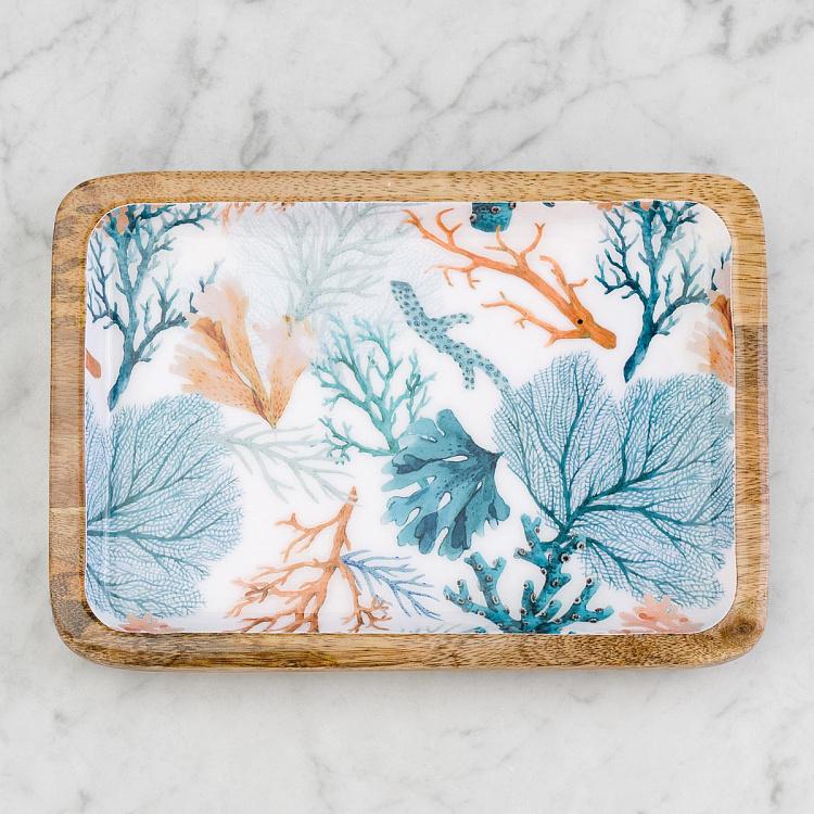 Прямоугольная сервировочная тарелка из дерева манго Кораллы, S Coral Mango Wood Rectangle Serving Plate Small
