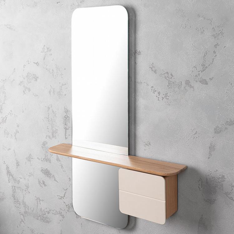 Настенное зеркало с полкой и ящиком Ещё один взгляд, светлый дуб One More Look Mirror Stand, Oak