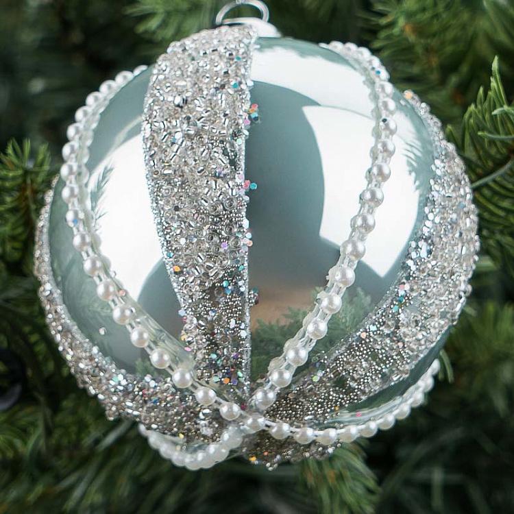 Ёлочная игрушка Шар с серебристыми полосами Striped Ball Green 8 cm