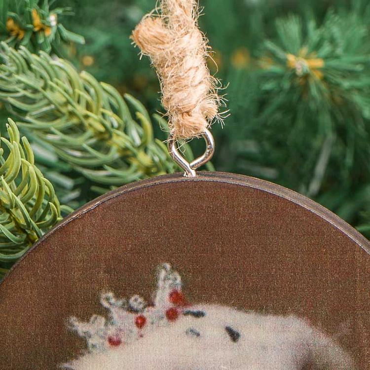 Деревянная ёлочная подвеска Сова, L Wooden Pendant With Owl 20 cm