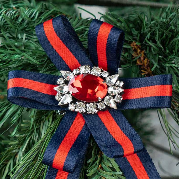 Ёлочное украшение на прищепке Бант с красным камнем Bow With Red Stone 20 cm
