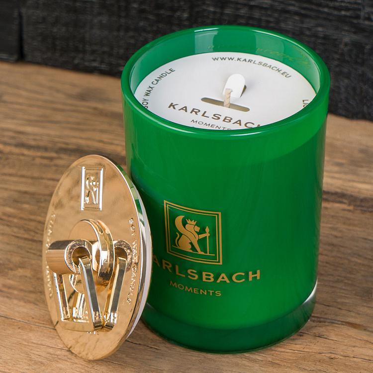 Аромасвеча в зелёном стакане с золотой крышкой Магнолия Aroma Candle In Dark Green Glass With Gold Lid Magnolia