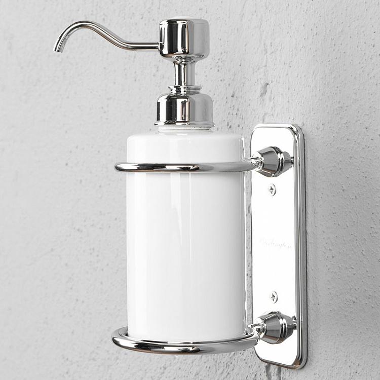 Настенный белый дозатор для жидкого мыла в подставке цвета хром Single Soap Dispenser Chrome