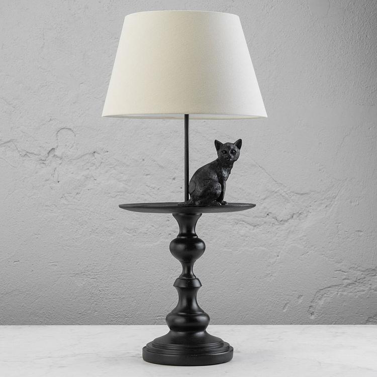 Настольная лампа с белым абажуром Кошка на столике Cat On Stand Table Lamp With White Shade