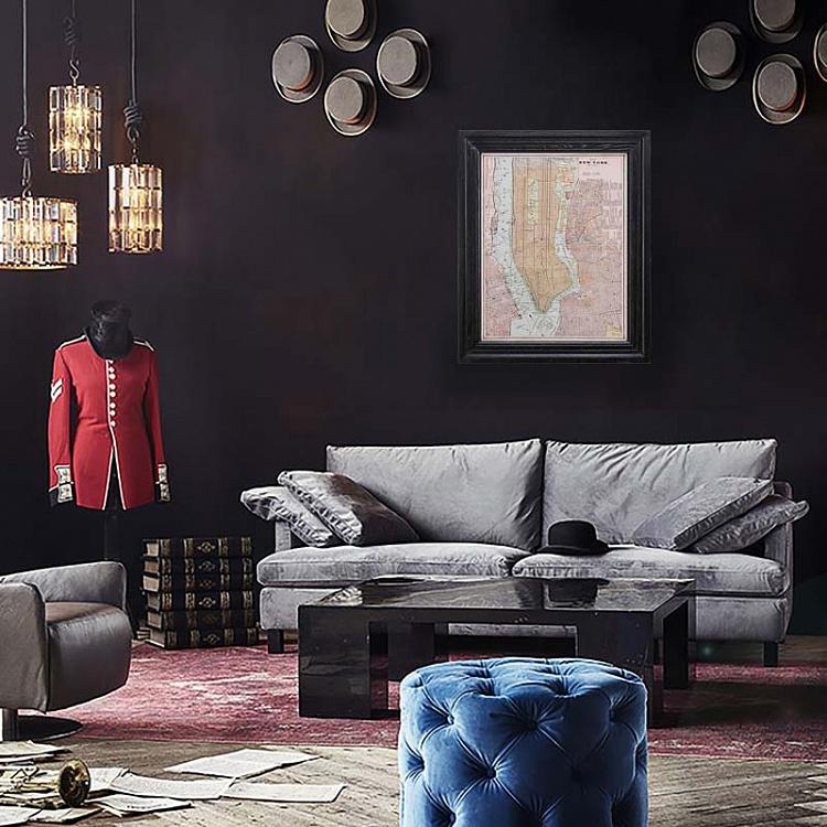 Картина-принт Карта Нью-Йорка, чёрная рама Classic Map New York, Black Wood