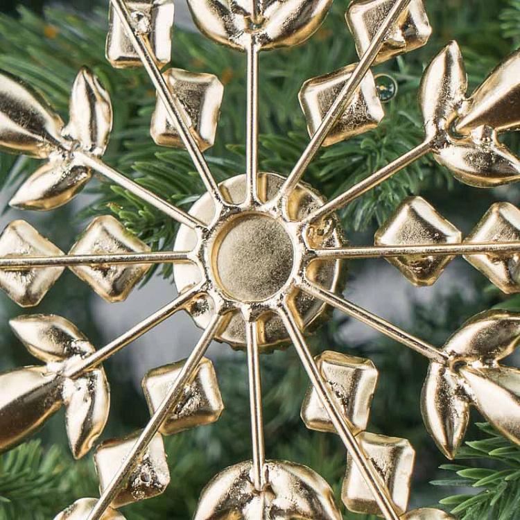 Ёлочная игрушка Золотистая снежинка с разноцветными стразами, L Multi-Colored Stones Snowflake Gold 16 cm