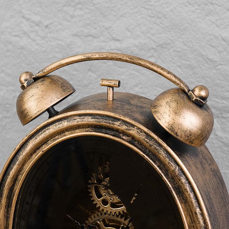 Настольные золотистые часы с шестерёнками и зеркальным циферблатом Честер 1 Chester Antique Gold Table Clock With Gears 1