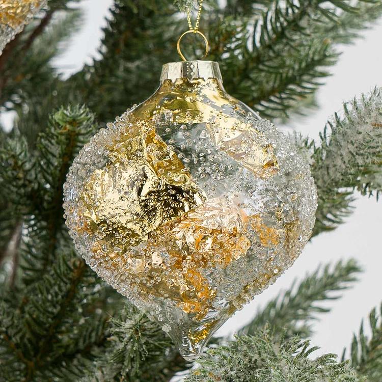 Набор из трёх стеклянных ёлочных игрушек с золотой фольгой внутри Set Of 3 Glass Crush Foil Ball Clear Gold 8 cm