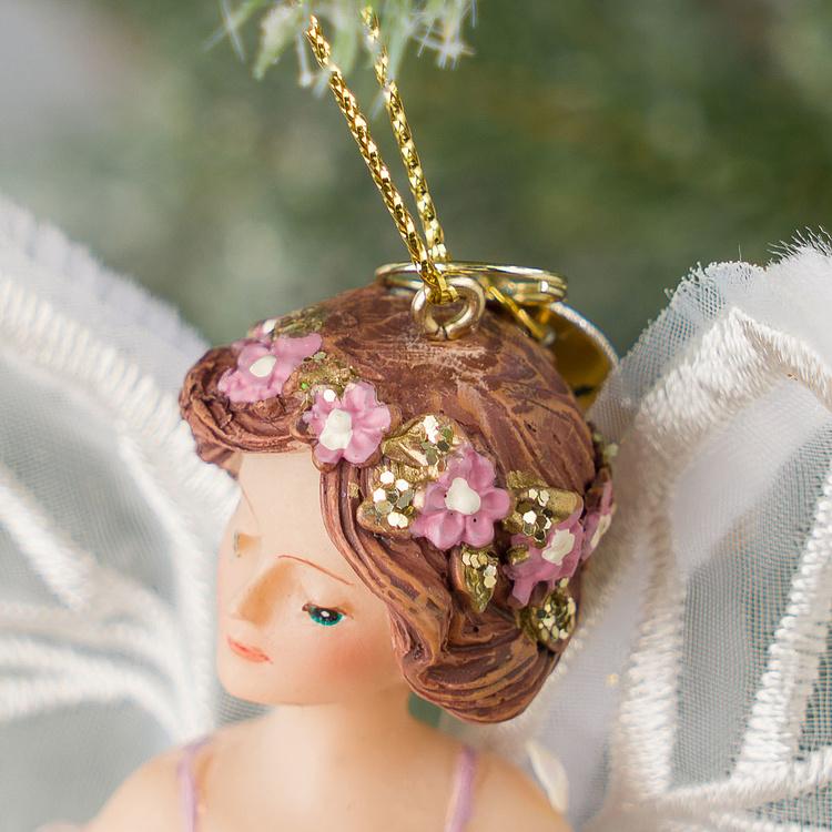 Набор из трёх ёлочных игрушек Крылатые феи в тюлевых платьях Set Of 3 Tulle Big Wing Fairies White Purple 19 cm