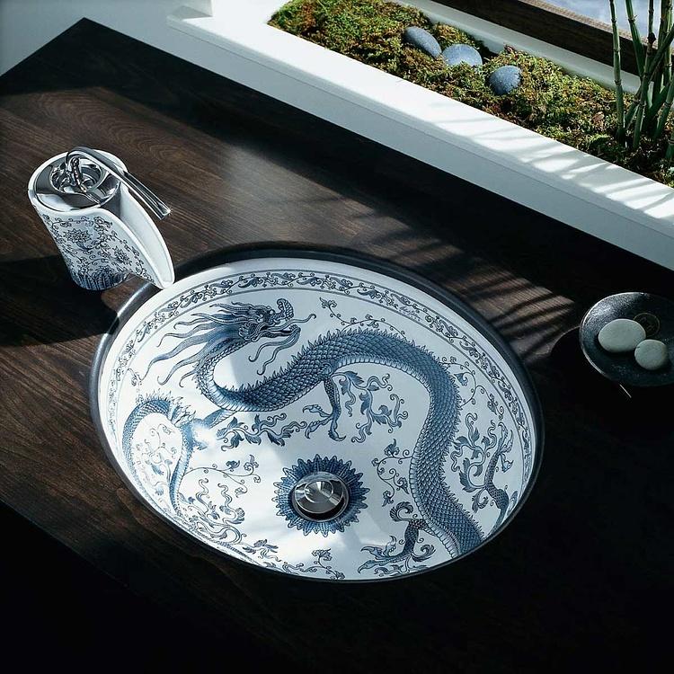 Встраиваемая раковина с рисунком Империал Блу Imperial Blue Oval Wash Basin