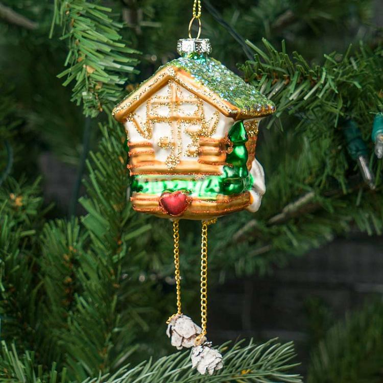 Ёлочная игрушка Часы с кукушкой Glass Hanger Cuckoo Clock 8 cm